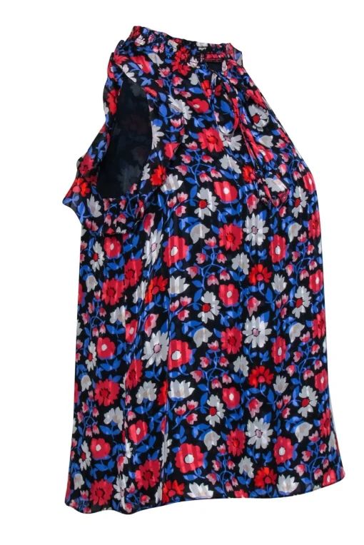 Kate Spade - Navy Silk Floral Print Sleeveless w/ Key Hole Neckline Sz XS