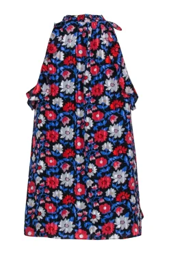 Kate Spade - Navy Silk Floral Print Sleeveless w/ Key Hole Neckline Sz XS