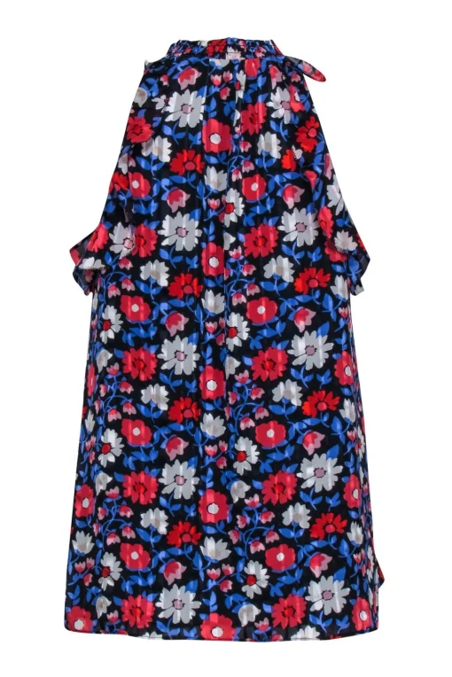 Kate Spade - Navy Silk Floral Print Sleeveless w/ Key Hole Neckline Sz XS