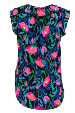 Kate Spade - Pink & Blue Multi-Colored Floral Print Crepe Tank w/ Ruffles Sz XS
