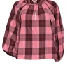 Kate Spade - Pink & Maroon Plaid Print Taffeta Blouse Sz S