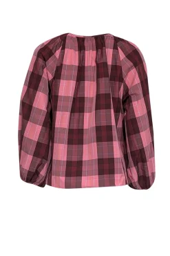 Kate Spade - Pink & Maroon Plaid Print Taffeta Blouse Sz S