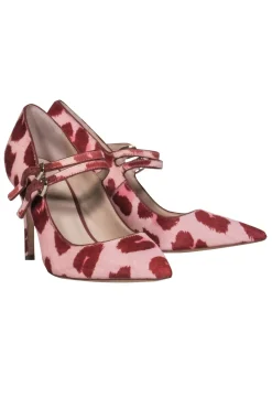 Kate Spade – Pink & Red Leopard Print Fur Mary-Jane Heels Sz 7