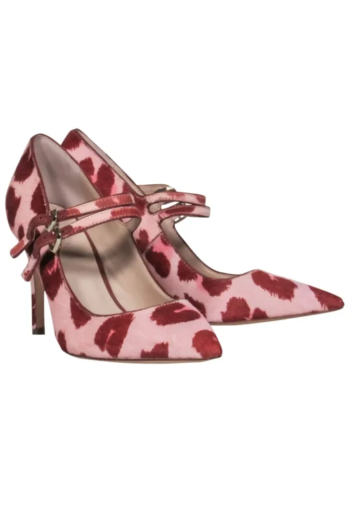 Kate Spade – Pink & Red Leopard Print Fur Mary-Jane Heels Sz 7