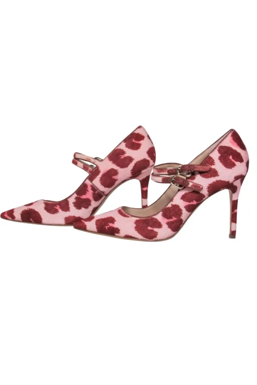 Kate Spade – Pink & Red Leopard Print Fur Mary-Jane Heels Sz 7