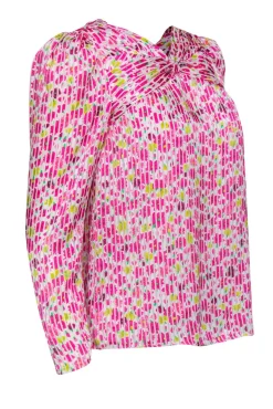 Kate Spade - Pink & White Striped Knotted Blouse w/ Florals Sz XS