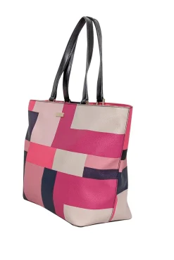 Kate Spade - Pink, Cream, & Navy Color Block Tote Bag