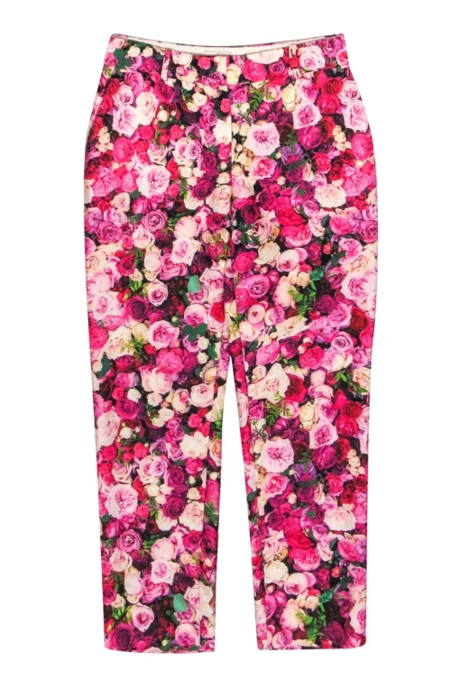 Kate Spade - Pink Floral Print Tapered Trousers Sz 00