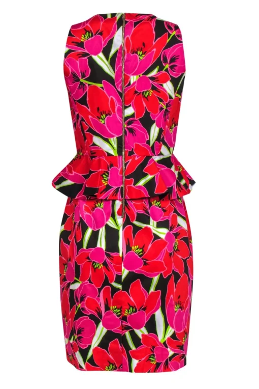 Kate Spade - Pink, Red, Brown Floral Fitted Sheath Dress with Peplum Sz 8