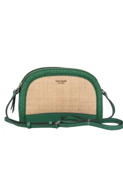 Kate Spade - Raffia Crossbody Bag w/ Kelly Green Leather Trim