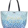 Kate Spade - White & Blue Fish Print Leather Tote w/ “Plenty of Fish in the Sea” Text