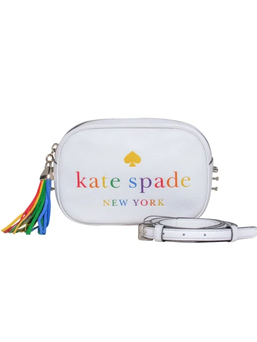 Kate Spade – White Leather Rainbow Logo Crossbody Camera Bag