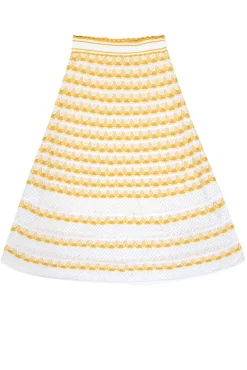 Kate Spade - Yellow & White Pointelle Knit Midi Skirt Sz S