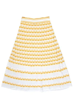 Kate Spade - Yellow & White Pointelle Knit Midi Skirt Sz S