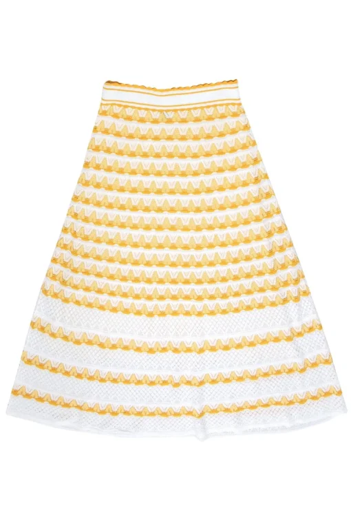 Kate Spade - Yellow & White Pointelle Knit Midi Skirt Sz S