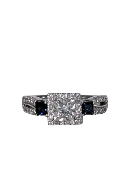 Kay Jewelers - 14K White Gold Princess & Square-Cut Blue Sapphire Ring Sz 7