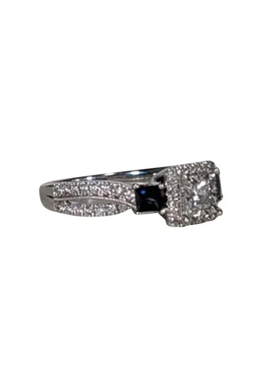 Kay Jewelers - 14K White Gold Princess & Square-Cut Blue Sapphire Ring Sz 7
