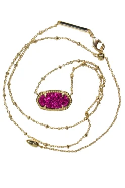 Kendra Scott - Gold Chain Necklace w/ Sparkly Magenta Stone