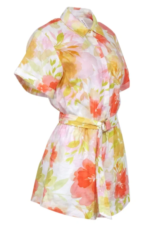 Kivari - Ivory w/ Yellow, Orange, & Pink Floral Print Romper Sz 4