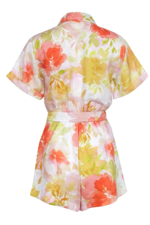 Kivari - Ivory w/ Yellow, Orange, & Pink Floral Print Romper Sz 4