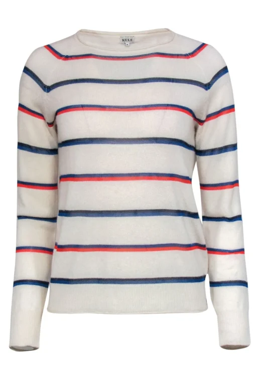 Kule - Ivory, Orange & Blue Striped Cashmere Blend Sweater Sz XS