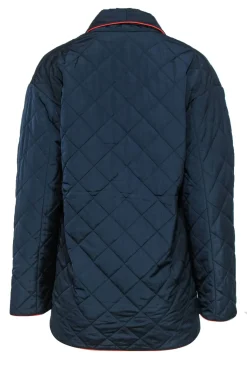 Kule - Navy Quilted Oversized Longline Coat w/ Orange Trim Sz XS