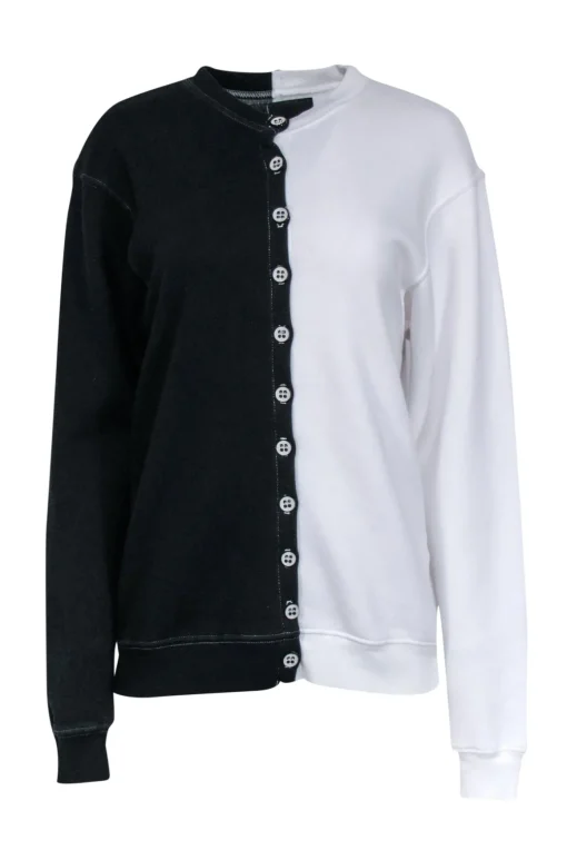 La Datresse - Black & White Split Button Down Cardigan Sz XS