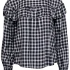 La Vie Rebecca Taylor - Black Plaid Long Sleeve Top w/Ruffle Sz S