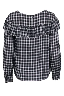 La Vie Rebecca Taylor - Black Plaid Long Sleeve Top w/Ruffle Sz S