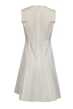 Lafayette 148 - Beige Sleeveless A-Line Dress w/ Contrast Stitching Sz 2