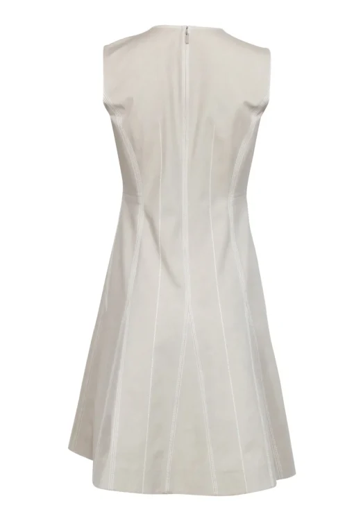 Lafayette 148 - Beige Sleeveless A-Line Dress w/ Contrast Stitching Sz 2
