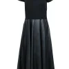 Lafayette 148 - Black Short Sleeve Midi Dress w/ Faux Leather Skirt Sz M