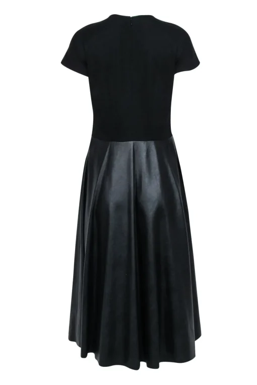 Lafayette 148 - Black Short Sleeve Midi Dress w/ Faux Leather Skirt Sz M