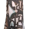 Lafayette 148 - Brown, Black, & White Abstract Print Linen Sleeveless Top Sz 8
