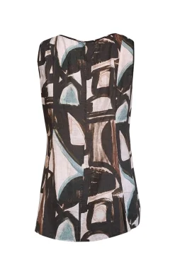 Lafayette 148 - Brown, Black, & White Abstract Print Linen Sleeveless Top Sz 8