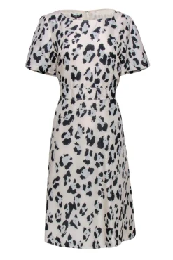 Lafayette 148 - Cream, Black & Pale Blue Cheetah Print Silk Dress Sz 10