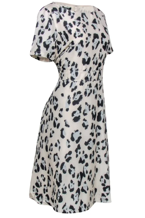 Lafayette 148 - Cream, Black & Pale Blue Cheetah Print Silk Dress Sz 10