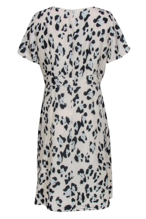Lafayette 148 - Cream, Black & Pale Blue Cheetah Print Silk Dress Sz 10