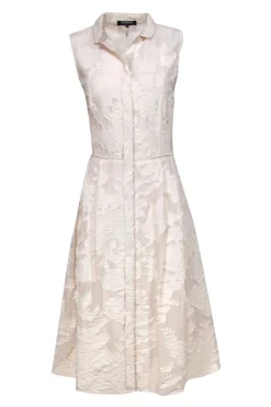 Lafayette 148 - Cream Textured Sleeveless Button Front Dress w/ Pleats Sz 10