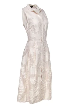Lafayette 148 - Cream Textured Sleeveless Button Front Dress w/ Pleats Sz 10