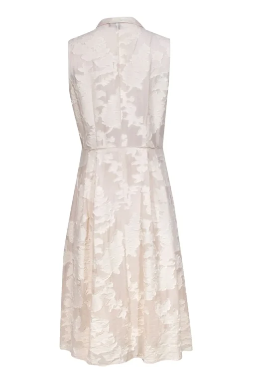 Lafayette 148 - Cream Textured Sleeveless Button Front Dress w/ Pleats Sz 10