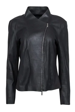 Lafayette 148 - Dark Brown Leather Collarless Jacket Sz 12