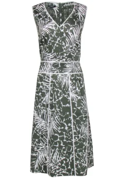 Lafayette 148 - Green & White Leaf Print Sleeveless A-Line Dress Sz 10