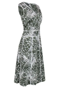 Lafayette 148 - Green & White Leaf Print Sleeveless A-Line Dress Sz 10