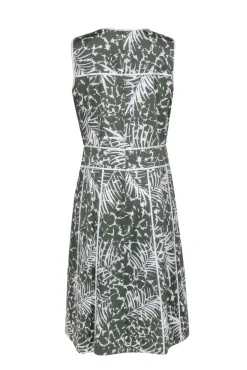 Lafayette 148 - Green & White Leaf Print Sleeveless A-Line Dress Sz 10
