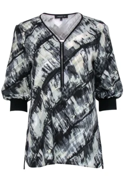 Lafayette 148 - Grey & Black Paint Stroke Print Blouse Sz S