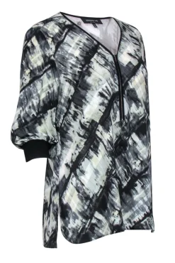 Lafayette 148 - Grey & Black Paint Stroke Print Blouse Sz S