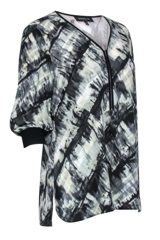 Lafayette 148 - Grey & Black Paint Stroke Print Blouse Sz S