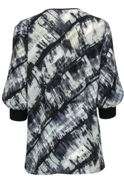 Lafayette 148 - Grey & Black Paint Stroke Print Blouse Sz S