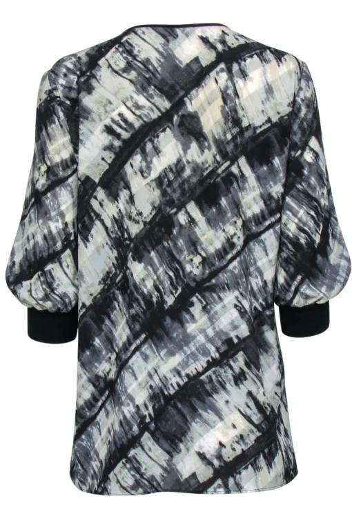 Lafayette 148 - Grey & Black Paint Stroke Print Blouse Sz S